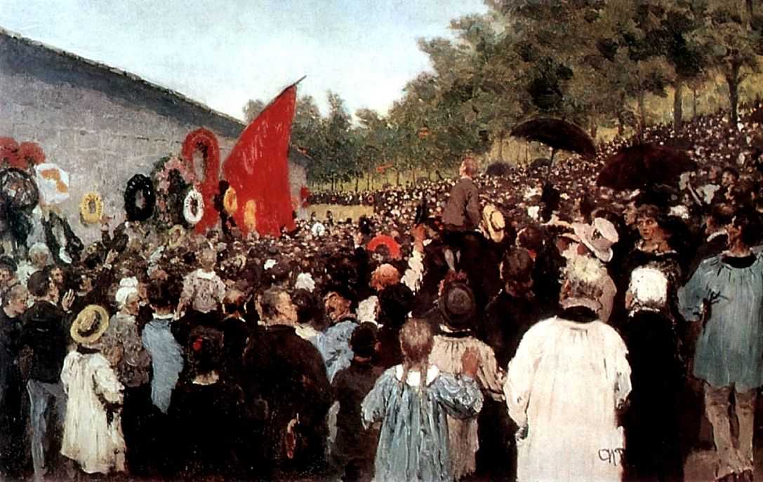 ���[�s���@�u�y�[���E���V���[�Y��n�ɂ���p���E�R�~���[���]���҂̕ǂ̑O�ōs����N���Ǔ��W��v1883�@�@36.8 x 59.8 cm�@ �g���`���R�t���p�فA���X�N��